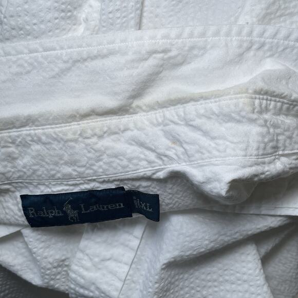 Mens POLO Ralph Lauren Seersucker Fabric White Short Sleeve Button Down Shirt XL - Picture 6 of 7